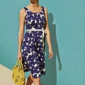 Boden Marilyn Fit &  Flare Dress 8 Blue White Floral Wedding guest garden party
